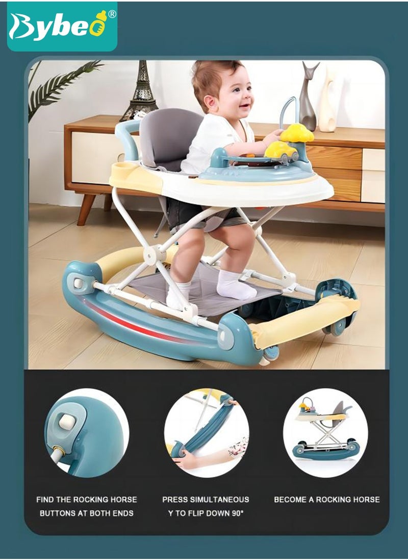 Bybeo 4-in-1 Multifunctional Baby Walker for Boys and Girls, Foldable Activity Walkers with Mute Wheels, Adjustable Height Anti-Rollover Infant Walk Play Meal Chair, Pram Stroller for Toddlers 6-18 Months  - Image 4