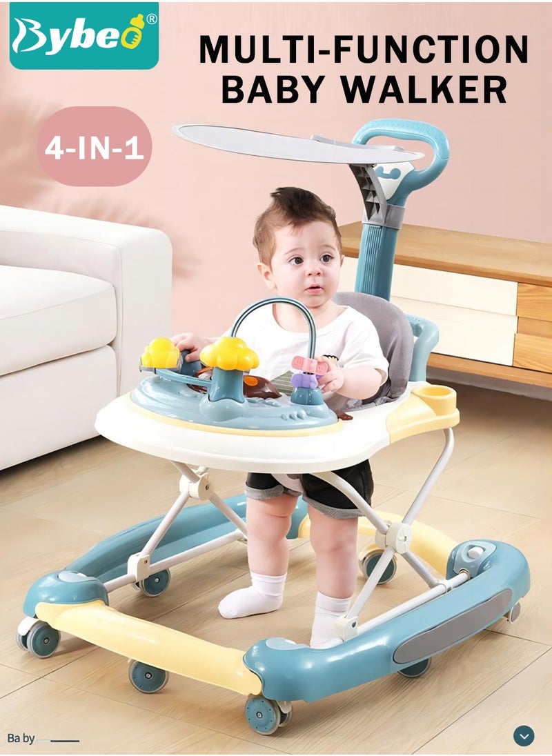 Bybeo 4-in-1 Multifunctional Baby Walker for Boys and Girls, Foldable Activity Walkers with Mute Wheels, Adjustable Height Anti-Rollover Infant Walk Play Meal Chair, Pram Stroller for Toddlers 6-18 Months  - Image 2