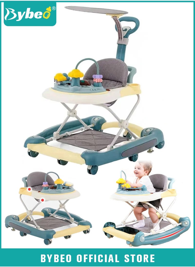 Bybeo 4-in-1 Multifunctional Baby Walker for Boys and Girls, Foldable Activity Walkers with Mute Wheels, Adjustable Height Anti-Rollover Infant Walk Play Meal Chair, Pram Stroller for Toddlers 6-18 Months  - Image 1