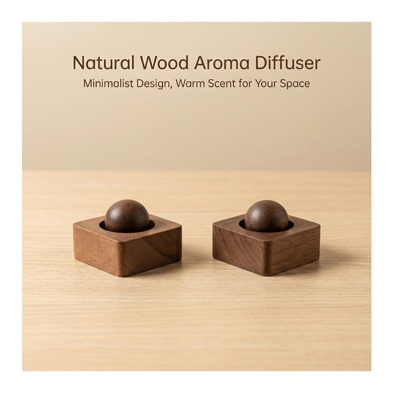 Car Fragrance Diffuser 4pcs Walnut Wood with 2 Wooden Balls and 2 Square Bases Flameless Aroma Diffuser Natural Solid Wood Car And Home Fragrance Ornament No Scent Source - Image 4