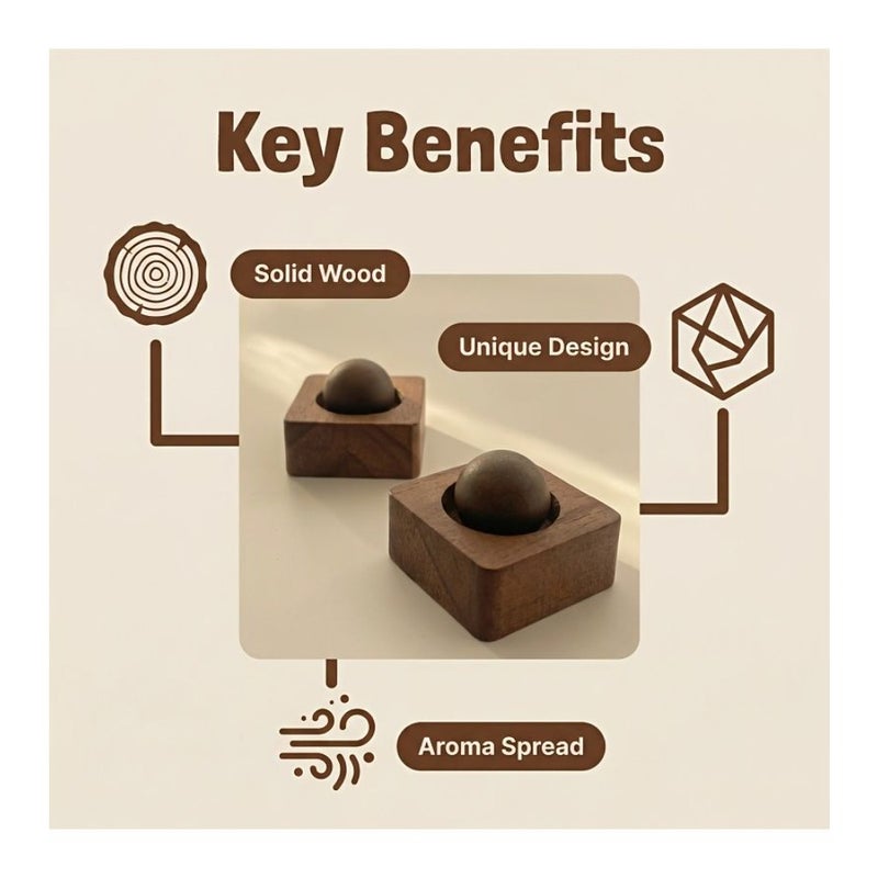 Car Fragrance Diffuser 4pcs Walnut Wood with 2 Wooden Balls and 2 Square Bases Flameless Aroma Diffuser Natural Solid Wood Car And Home Fragrance Ornament No Scent Source - Image 3