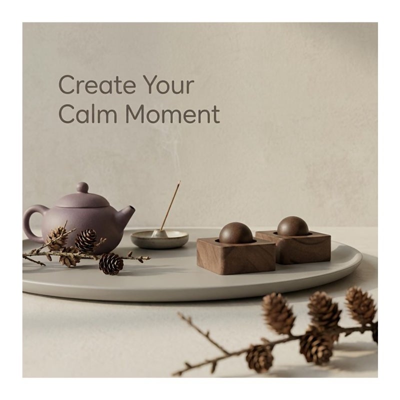 Car Fragrance Diffuser 4pcs Walnut Wood with 2 Wooden Balls and 2 Square Bases Flameless Aroma Diffuser Natural Solid Wood Car And Home Fragrance Ornament No Scent Source - Image 2