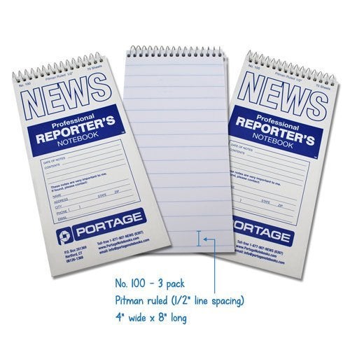 Portage Reporter’s Notebook – Spiral Notebook, Notepad, Writing Pad for Professional Reporters & Journalists for Taking Notes, Field Book, Pittman Ruled– 4 x 8 Inches, 70 Sheets / 140 Pages (Pack of 3) - Image 3