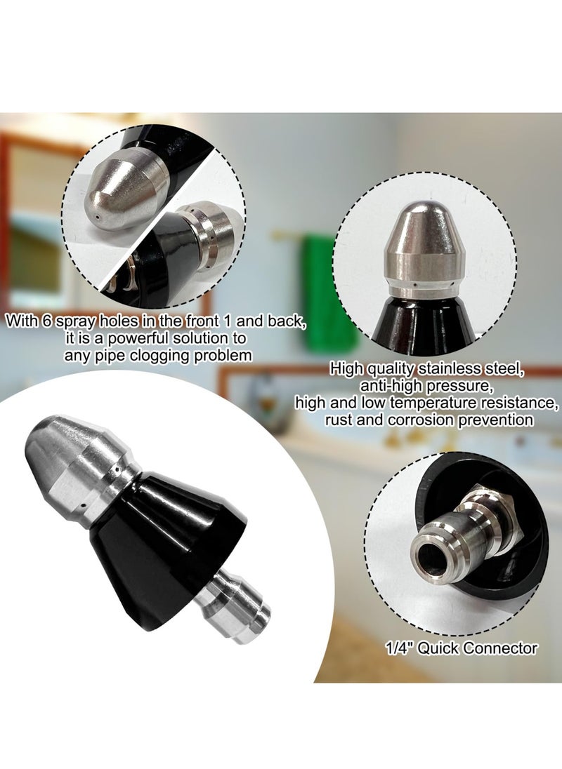 KASTWAVE - Pressure Washer Sewer Jetter Nozzle with Stainless Steel, Mini Compact Durable Jet Nozzle,Drain Jetter Hose Nozzle with 1/4" Quick Connector 1 Front Jet and 6 Rear Jets, 5800 PSI (1/4 Short Head) - Image 1