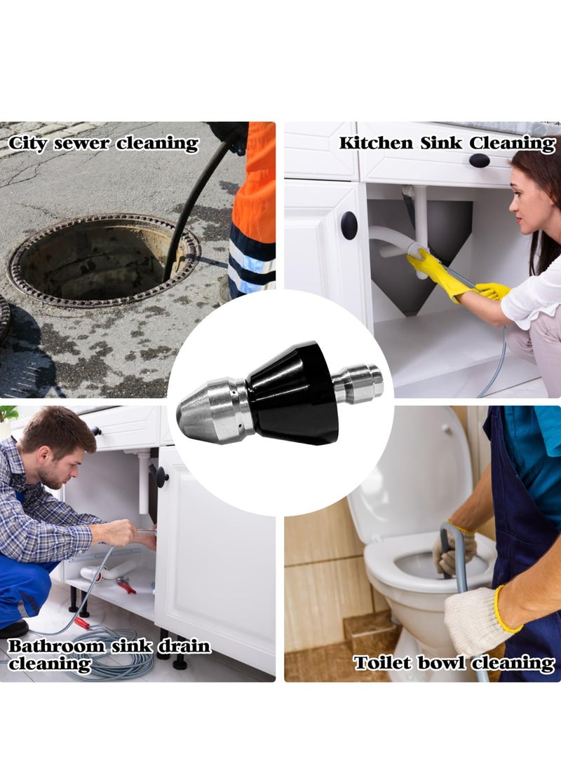 KASTWAVE - Pressure Washer Sewer Jetter Nozzle with Stainless Steel, Mini Compact Durable Jet Nozzle,Drain Jetter Hose Nozzle with 1/4" Quick Connector 1 Front Jet and 6 Rear Jets, 5800 PSI (1/4 Short Head) - Image 1