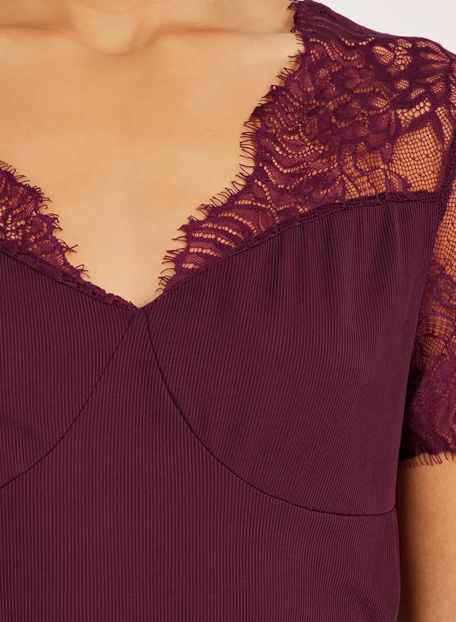 Styli Wide Lace Edge Detail Top and Pyjama Set