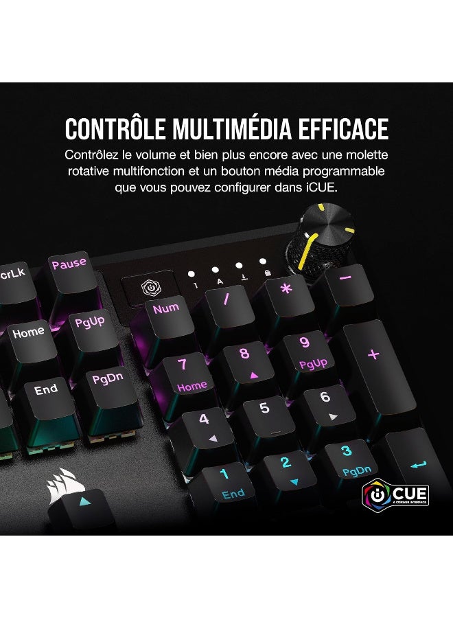 جايمنغ CORSAIR K70 CORE RGB Mechanical Wired Gaming Keyboard with Palmrest – Pre-Lubed MLX Red Linear Switches, SOCD, ABS Double-Shot Keycaps, Sound Dampening, Media Control Dial, QWERTY NA – Black - Image 5