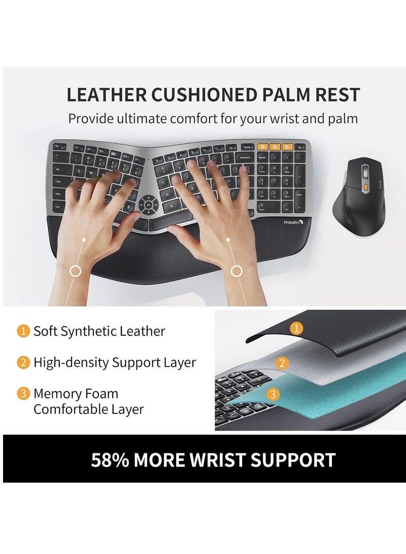 Ergonomic Wireless Keyboard Mouse, EKM01 Ergo Bluetooth Keyboard and Mouse Combo, Split Design, Palm Rest, Multi-Device, Rechargeable, Windows/Mac/Android (Space Gray)  - Image 3