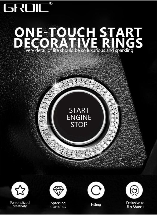 GROIC Bling Car Start to Stop Button Cover Accessories Crystal Push Start Button Lgnition Protective Cover Bling Car Accessories Women Girl Car Decoration Interior  - Image 2