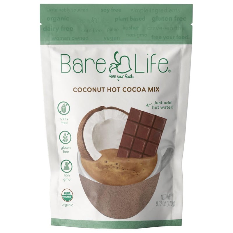 Bare Life: Dairy Free Coconut Hot Cocoa Mix Pouch | Gluten Free, Vegan, USDA Organic, Plant Based, Paleo, Soy Free, Corn Free, Lactose Free, Kosher Pareve, Refined Sugar Free, Hot Chocolate - Just Add Hot Water, 9.52 oz. - Image 1