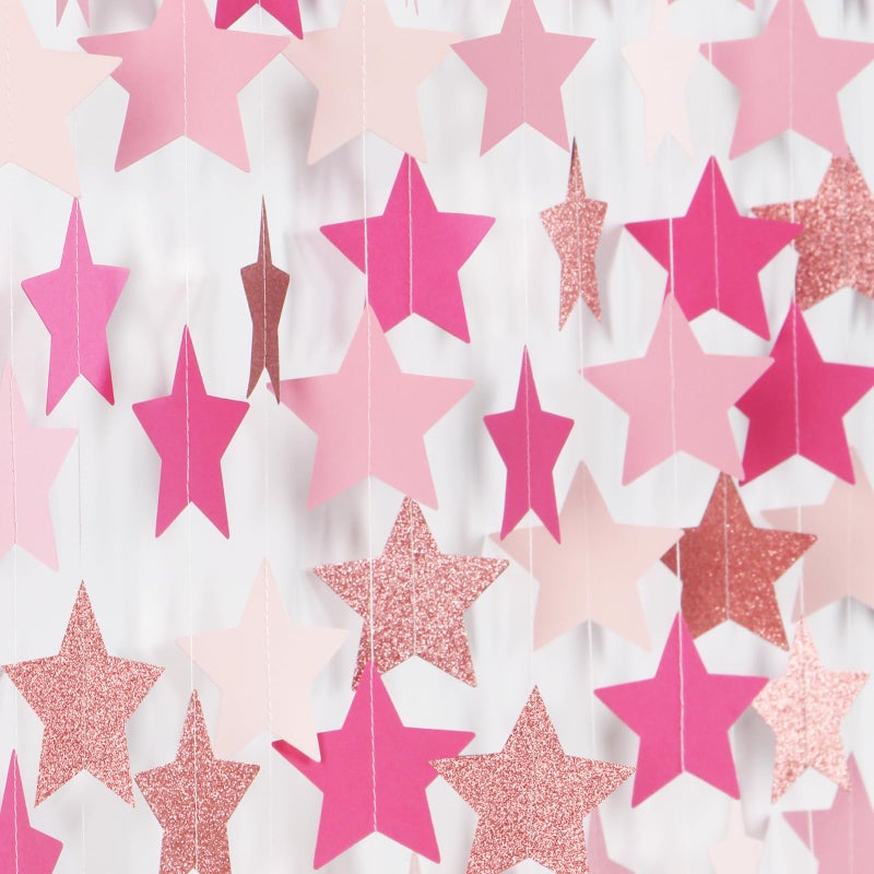 Hugtmr Hot-Pink Rose-Gold Party Decorations Garland - 62ft Twinkle Little Star Hanging Streamers Banner,Birthday Wedding Bridal Baby Shower Bachelorette Engagement Decor Hugtmr - Image 1