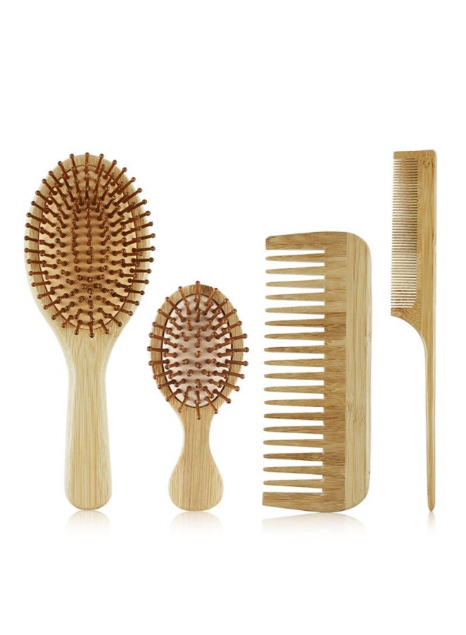 Bamboo Hair brush and Comb Set，Detangling Anti-static Scalp Massage Comb - Image 1