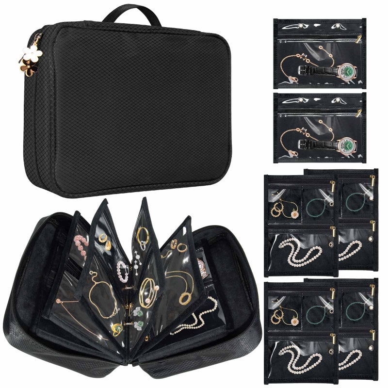 Eclatbox Travel Jewelry Organizer Case, Jewelry Storage Bag with Zipper Velvet Pockets, Portable Jewelry Case for Necklaces, Rings, Earrings, Bracelets - Image 1