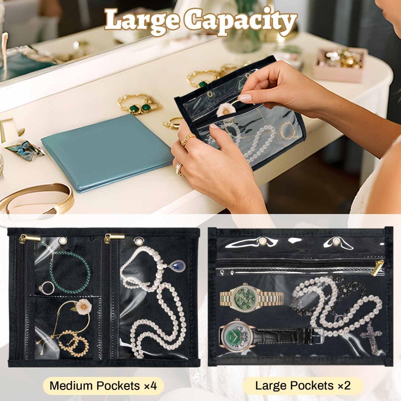 Eclatbox Travel Jewelry Organizer Case, Jewelry Storage Bag with Zipper Velvet Pockets, Portable Jewelry Case for Necklaces, Rings, Earrings, Bracelets - Image 5