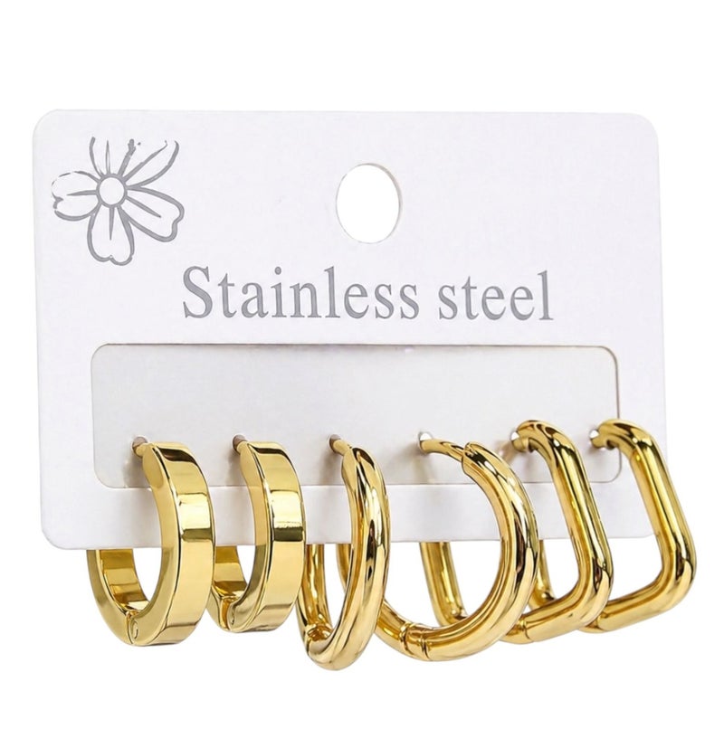 Shein A set of gold earrings in various shapes, made of rust-resistant and hypoallergenic stainless steel, for women - Image 2