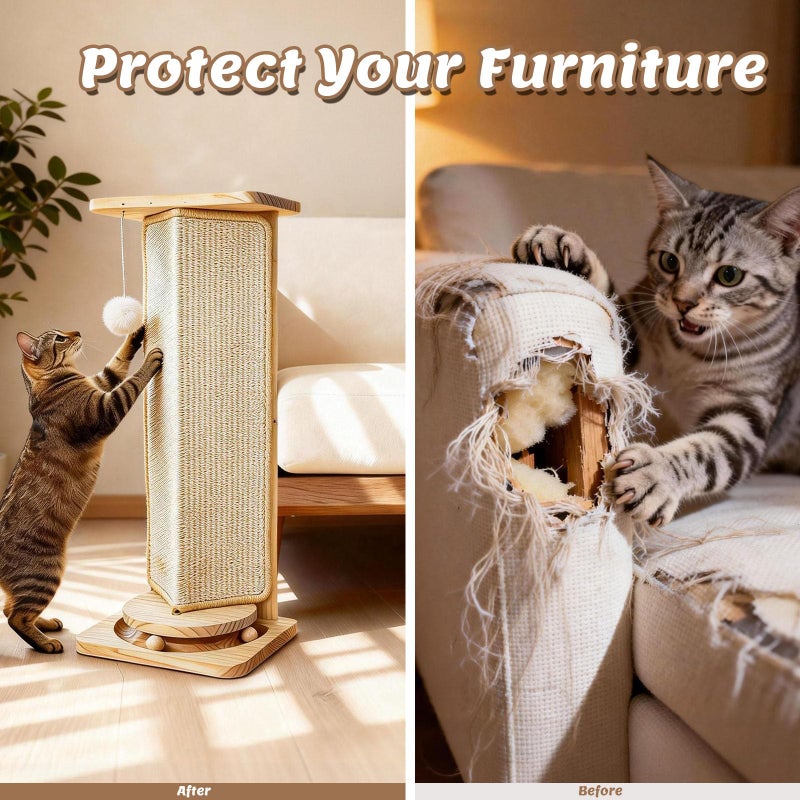 MOYMO Couch Cat Corner Scratcher with Interactive Ball Toys for Cat, Replaceable Sisal Scratch Pad, Kitten Wall Scratcher for Couch, Wall Furniture Protector 25'' - Image 4