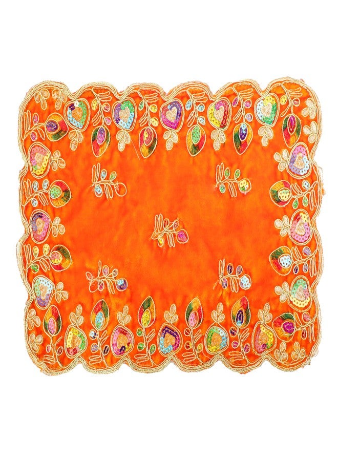 أديتري_كرييشن مجموعة من 3 قطع قماش صغيرة مخملية للزينة (المقاس: 12 بوصة × 9 بوصات) متعددة الاستخدامات، هدايا وديكورات هندية تقليدية للمهرجانات ورأس السنة الجديدة (برتقالي، أخضر، أصفر) - Image 3