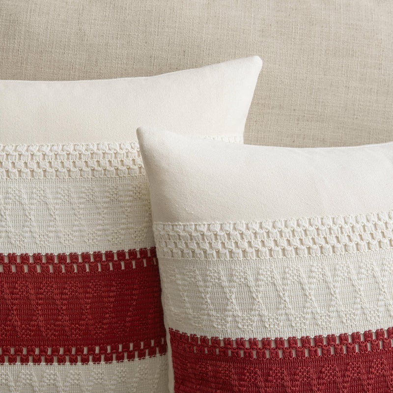 ZeeMart 2 Packs Cotton Boho Throw Pillow Covers 16x16 Inch Contrast/Red  Soft Farmhouse Decorative Couch Pillow Cases Red Cushion Covers for Sofa Bed Living Room Home Decor - Image 2