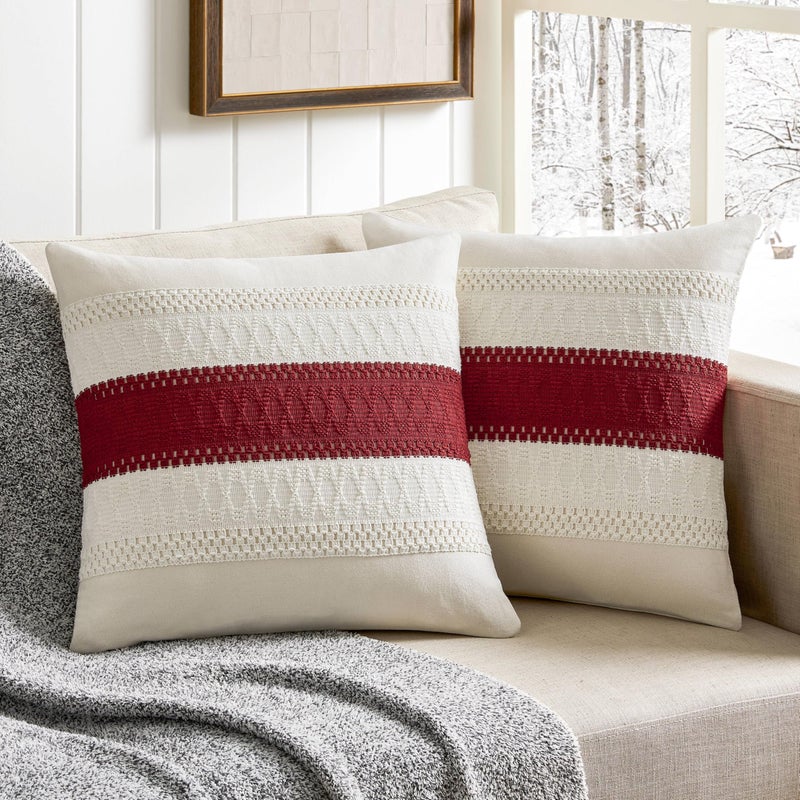 ZeeMart 2 Packs Cotton Boho Throw Pillow Covers 16x16 Inch Contrast/Red  Soft Farmhouse Decorative Couch Pillow Cases Red Cushion Covers for Sofa Bed Living Room Home Decor - Image 1