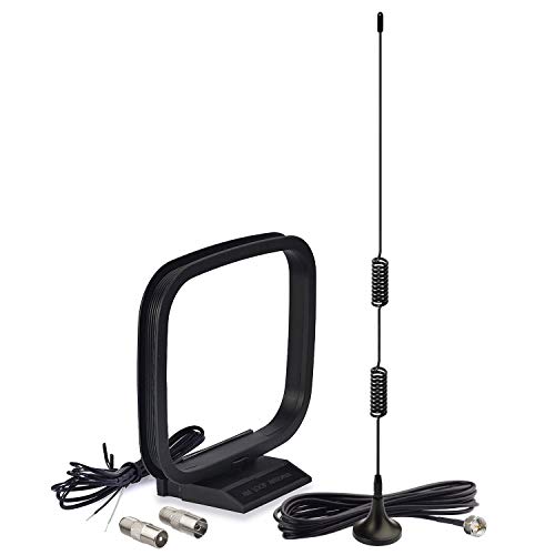 Bingfu Magnetic Base FM Radio Antenna and AM Loop Antenna for Pioneer Onkyo Yamaha Marantz Indoor Digital HD Radio FM Bluetooth Home Stereo Receiver AV Audio Video Home Theater Receiver - Image 1