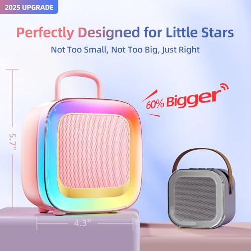 Kinglucky Karaoke Machine for Kids (Exclusive Edition) Girls Ages 3-12 with 2 Light-Up Microphones, Kid-Sized & Portable Bluetooth Speaker with Voice Effects for Birthday, Family Fun & Party (Pink) - Image 3