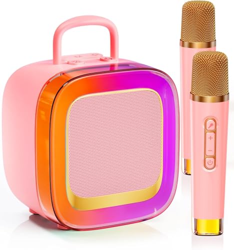 Kinglucky Karaoke Machine for Kids (Exclusive Edition) Girls Ages 3-12 with 2 Light-Up Microphones, Kid-Sized & Portable Bluetooth Speaker with Voice Effects for Birthday, Family Fun & Party (Pink) - Image 1