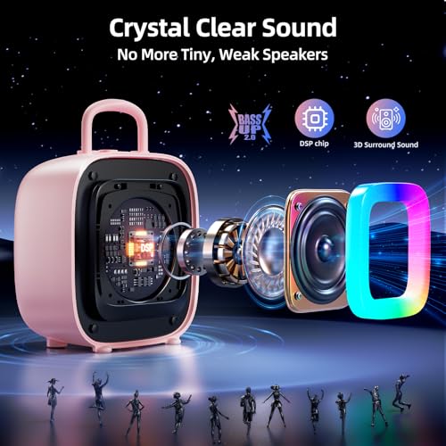 Kinglucky Karaoke Machine for Kids (Exclusive Edition) Girls Ages 3-12 with 2 Light-Up Microphones, Kid-Sized & Portable Bluetooth Speaker with Voice Effects for Birthday, Family Fun & Party (Pink) - Image 5