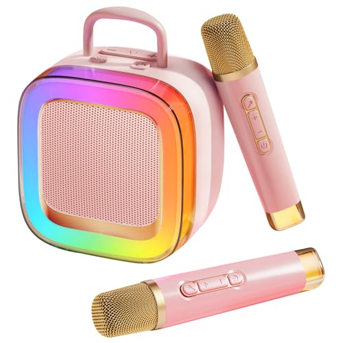 Kinglucky Karaoke Machine for Kids (Exclusive Edition) Girls Ages 3-12 with 2 Light-Up Microphones, Kid-Sized & Portable Bluetooth Speaker with Voice Effects for Birthday, Family Fun & Party (Pink) - Image 4