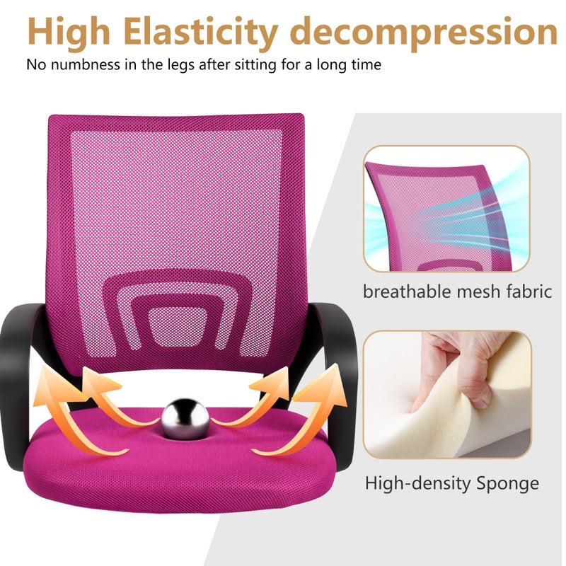 BestOffice | Ergonomic Office Chair | Mid-Back Swivel Desk Chair | Breathable Backrest & Lumbar Support | Adjustable Height | Sponge Seat | Rolling Wheels | Peach Pink | for Adults & Women - Image 4