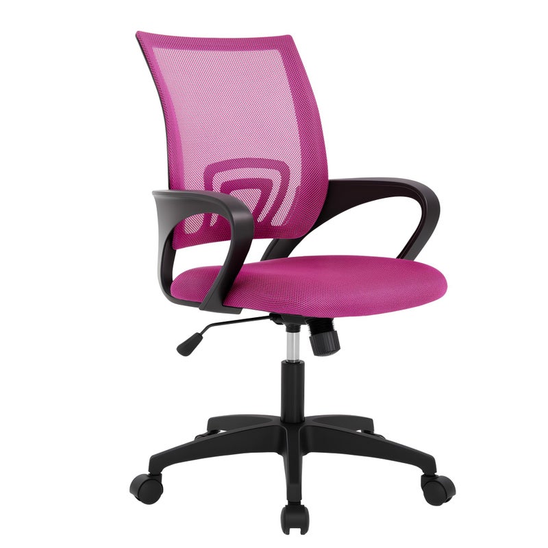 BestOffice | Ergonomic Office Chair | Mid-Back Swivel Desk Chair | Breathable Backrest & Lumbar Support | Adjustable Height | Sponge Seat | Rolling Wheels | Peach Pink | for Adults & Women - Image 1