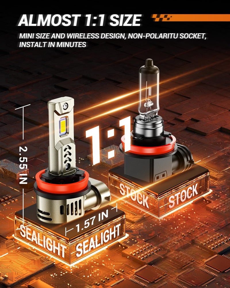 SEALIGHT 9005 H11 Combo for Driving Light Bulbs, 90,000LM Super Bright Bulb 1:1 Size No Adapter Required, 6500K White Non-Polarity Plug and Play HB3 H11 LED bulbs, Pack of 4 - Image 4