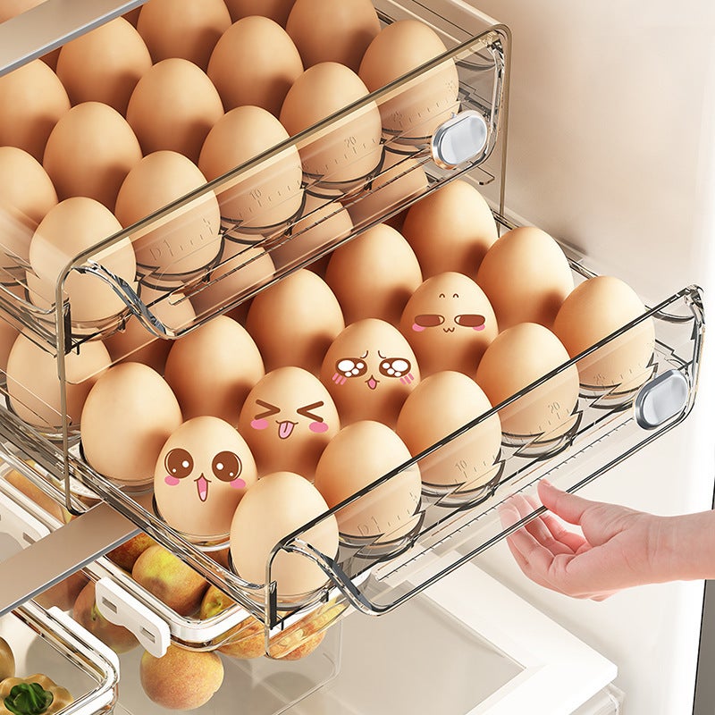 Plastic Egg Storage Box – Multi-Size Double Drawer for Refrigerator - Image 3