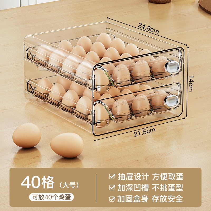 Plastic Egg Storage Box – Multi-Size Double Drawer for Refrigerator - Image 1