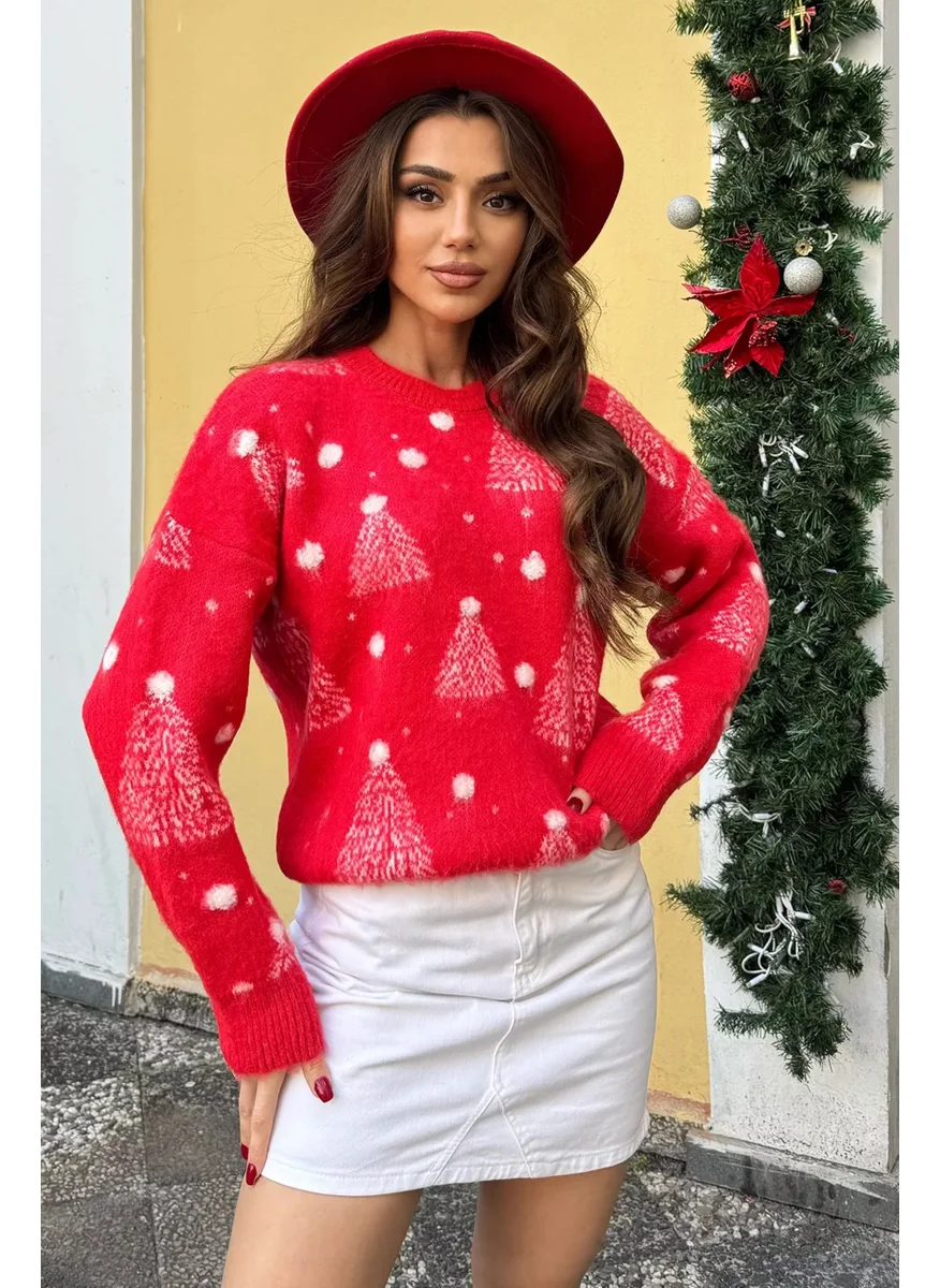 Gülseli Gulseli Crew Neck Christmas Tree Patterned Women's Knitwear Sweater