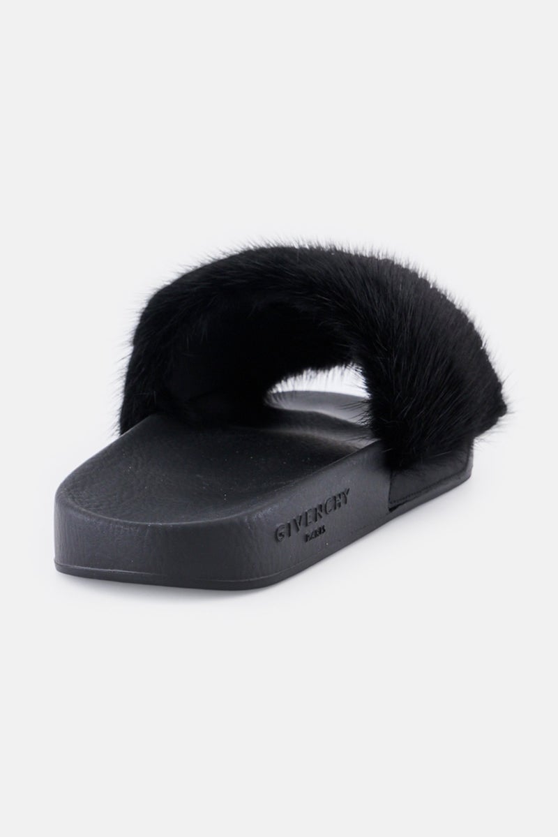 GIVENCHY Women Faux Fur Slip On Slides, Black - Image 3