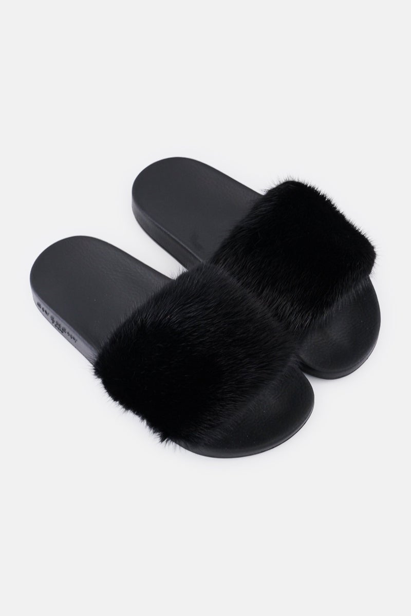 GIVENCHY Women Faux Fur Slip On Slides, Black - Image 2