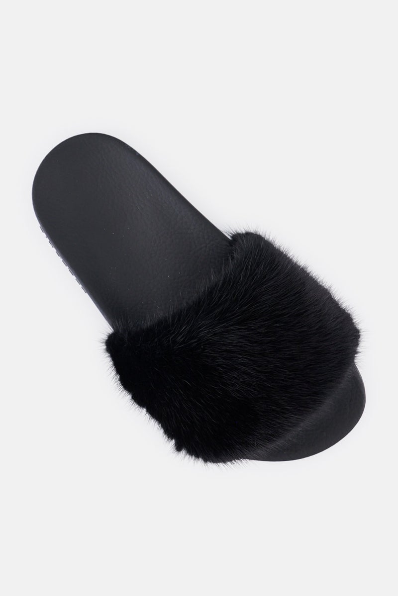 GIVENCHY Women Faux Fur Slip On Slides, Black - Image 4