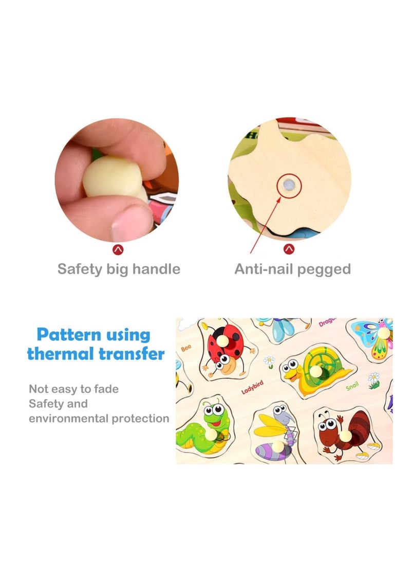 MIXDE 4 Pcs Wooden Peg Puzzles Set for Toddlers 3 5 Years Old, Alphabet ABC, Numbers and Farm Animals Learning Puzzles Board for Kids, Preschool Educational Pegged Puzzles Activity Toys Gift for Boys Girls - Image 3