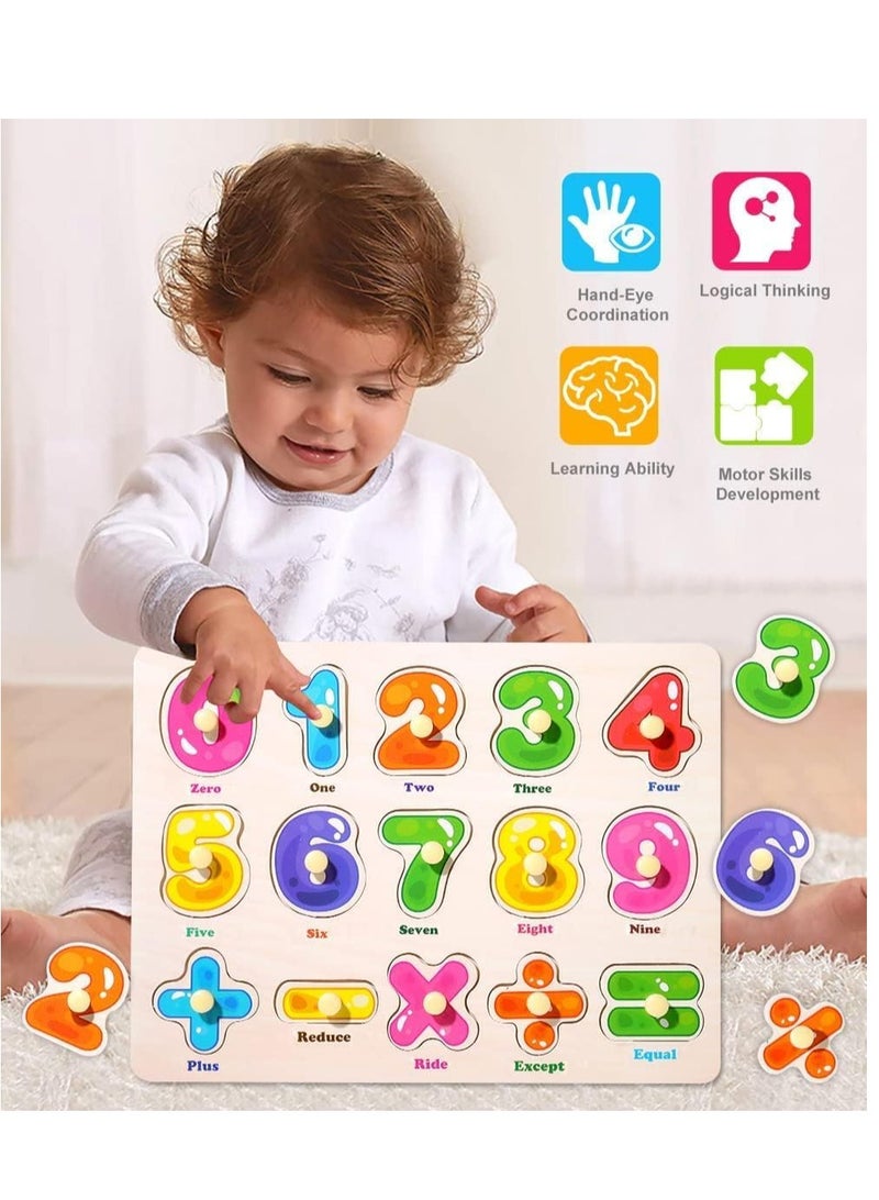 MIXDE 4 Pcs Wooden Peg Puzzles Set for Toddlers 3 5 Years Old, Alphabet ABC, Numbers and Farm Animals Learning Puzzles Board for Kids, Preschool Educational Pegged Puzzles Activity Toys Gift for Boys Girls - Image 4