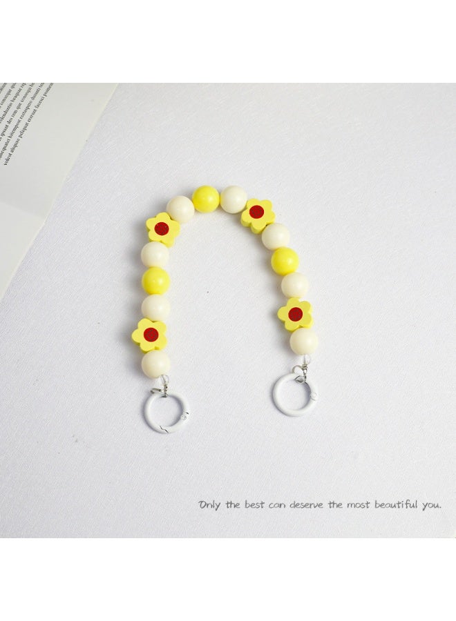 NIBEMINENT Beaded Phone Lanyard, Anti Lost Removable Wrist Strap, Candy Colored Wooden Flowers Bracelet Pendant, Phone Keychain Lanyard,Yellow - Image 1