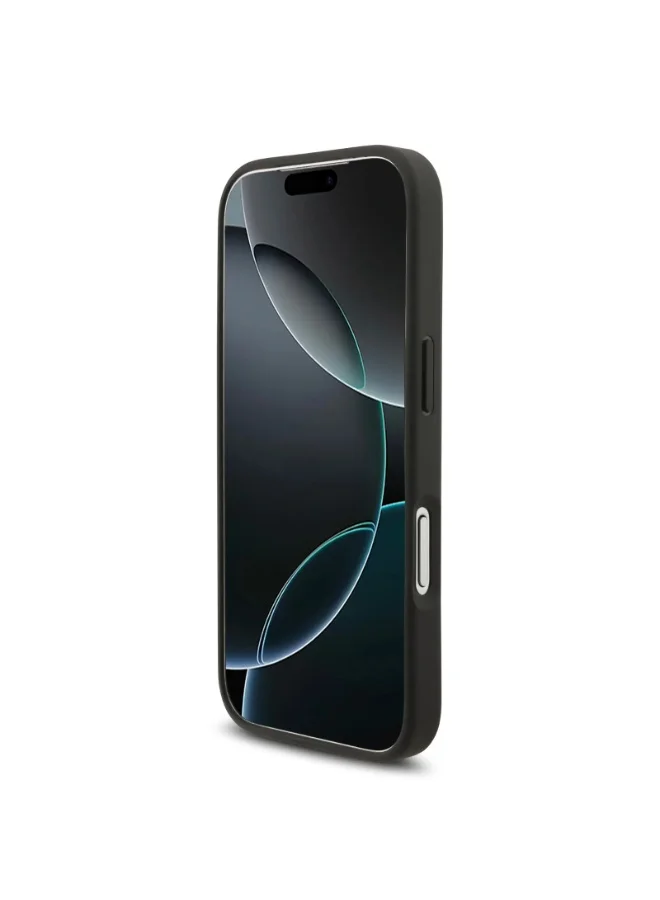 كارل لاغرفيلد غطاء iPhone 17 Pro / جراب من جلد البولي يوريثان مع شعار Karl Script والأزرار / أسود