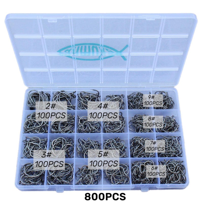 Anmuka Freshwater Saltwater Bulk Fishing Hooks Set Worm Catfish Hooks Fish Gear Equipment Supplies(800 PCS) - Image 2