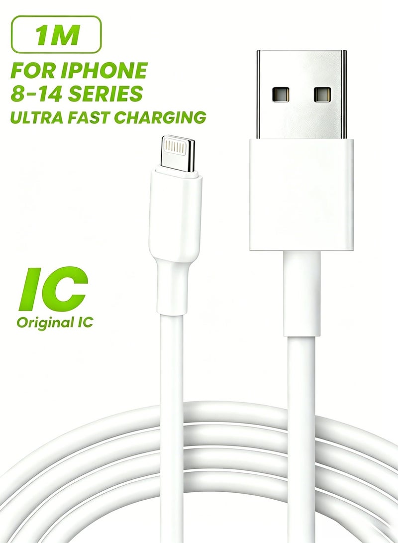 Lightning to USB Cable 1M with Original IC, Fast Charging Data Sync Cable for iPhone 5-14 Series, White - Image 1