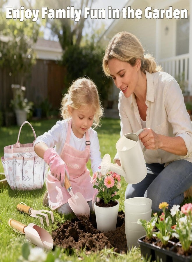 Dreamon Gardening Set Toys for Kids, Quality Garden Tool Kit Includes Tote Bag, Apron, Gloves, Shovel, Rake, Cultivator, Watering Can, STEM Learning Outdoor Gifts for Kids Toddlers (Pink) - Image 2