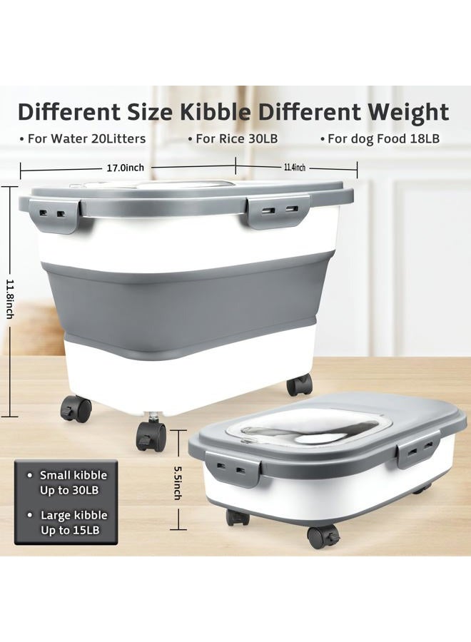 Komzon Rice Storage Containers, Collapsible 20 to 30Lbs Food Storage Bin Dispenser with Rolling Wheel and Clear Airtight Lid, BPA Free Flour, Sugar, Cereal and Dog Cat Pet food Containers - Image 2