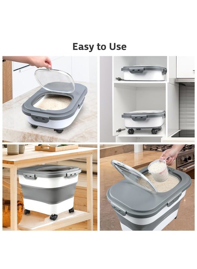 Komzon Rice Storage Containers, Collapsible 20 to 30Lbs Food Storage Bin Dispenser with Rolling Wheel and Clear Airtight Lid, BPA Free Flour, Sugar, Cereal and Dog Cat Pet food Containers - Image 3
