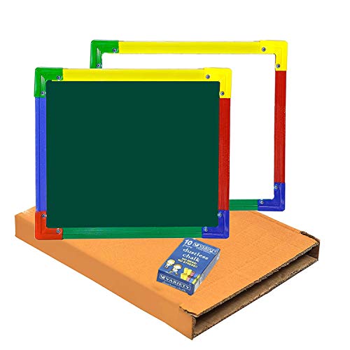 DAHSHA 2 in 1 Double Sided White & Green Slate for Kids Double Side Slate Board with Colorful Aluminum Frame with Chalk (30 * 30 cm) - Image 1