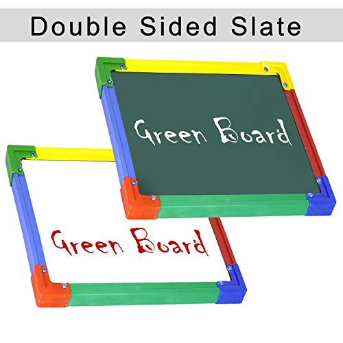 DAHSHA 2 in 1 Double Sided White & Green Slate for Kids Double Side Slate Board with Colorful Aluminum Frame with Chalk (30 * 30 cm) - Image 3