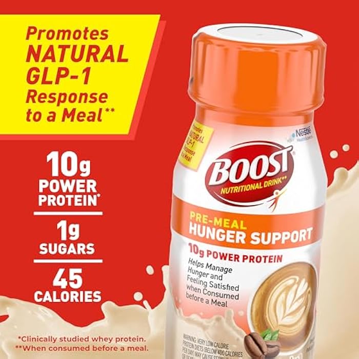 Boost مشروب BOOST لدعم الجوع قبل الوجبة الغذائية، يعزز استجابة GLP-1 الطبيعية للوجبة، 10 جرام بروتين مصل اللبن، 45 سعرة حرارية، جاهز للشرب وخالي من الدهون، نكهة الموكا، زجاجة سعة 4.2 أونصة سائلة (125 مل) (عبوة 4)  - Image 5