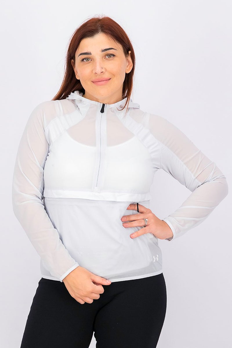 UNDER ARMOUR جاكيت جري خفيف الوزن للنساء، رمادي هالو - Image 1